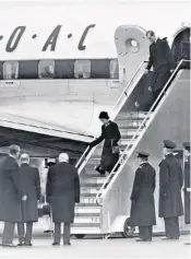  ??  ?? Setting a precedent: Princess Elizabeth and the Duke of Edinburgh arrive from Kenya after the death of George VI in 1952, above; the Duchess of Cambridge at the Cenotaph in 2020, below