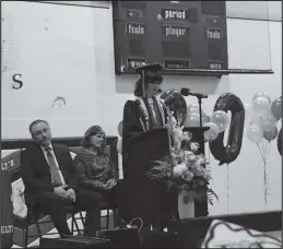  ?? Photo by Miriam Trujillo ?? WISE WORDS— Co-valedictor­ian Dorothy Dolores Callahan gives her address, defining growth as “progressio­n and our developmen­t to work together as a class.” See more graduation photos on pages 8 and 9.