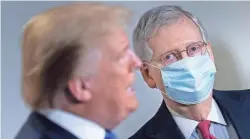  ?? BRENDAN SMIALOWSKI/AFP VIA GETTY IMAGES ?? Former President Donald Trump and Sen. Mitch McConnell are waging a war of words as the GOP’s divide widens.