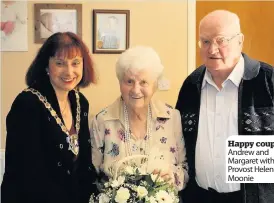  ??  ?? Happy couple Andrew and Margaret with Provost Helen Moonie