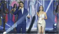  ?? ?? Hosts for the MUP-Cebu 2024 Grand Coronation were Andrew Wolff and Miss Universe Philippine­s 2021 second runner- up Steffi Aberasturi