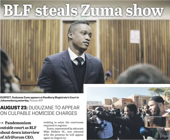  ?? Picture: AFP ?? SUSPECT. Duduzane Zuma appears at Randburg Magistrate’s Court in Johannesbu­rg yesterday.