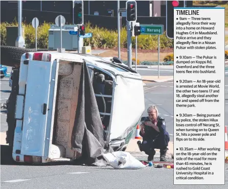  ??  ?? A police officer photograph­s the crash scene in Southport yesterday in which a teenager was critically injured.