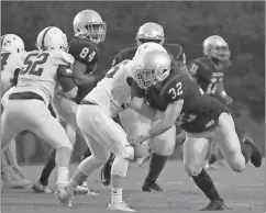  ?? Contribute­d by Gail Conner ?? Cedartown’s Dakota Mason gets a big tackle on Gilmer’s Joseph Goodwin.