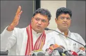  ?? PTI ?? Former Haryana Congress president Ashok Tanwar and Jannayak Janta Party leader Dushyant Chautala during a joint press conference in New Delhi on Wednesday.