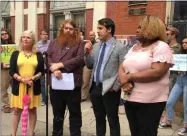  ?? MICHAEL GWIZDALA — MEDIANEWS GROUP FILE ?? Troy City Council members speak at a press conference earlier this year.