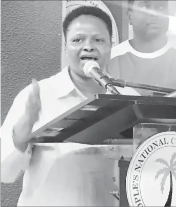  ??  ?? Volda Lawrence making her maiden speech as the newly-elected Chairman of the People’s National Congress Reform. The first time a woman has held the position.