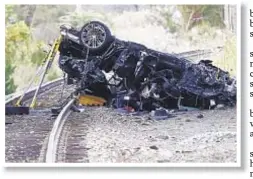  ??  ?? Emergency personnel check wreckage of Porsche SUV that flew off overpass in Rockland County and onto train tracks Sunday, killing two teens, including Saniha Cekic (inset), and seriously injuring a third.