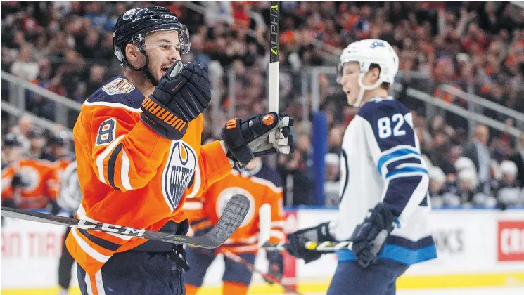  ?? — THE CANADIAN PRESS ?? Ty Rattie, left, looks like a right-wing fit on the Oilers’ first line with Connor McDavid and Ryan Nugent-Hopkins, with seven points in two exhibition games.