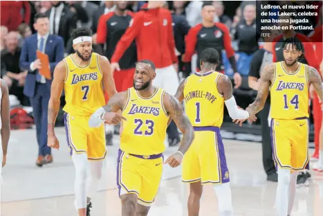  ?? /EFE ?? LeBron, el nuevo líder de los Lakers, celebra una buena jugada anoche en Portland.