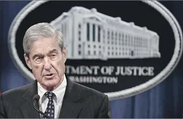  ?? Olivier Douliery Abaca Press ?? FORMER SPECIAL COUNSEL Robert S. Mueller III will be asked on July 24 to restate that his investigat­ion did not exonerate President Trump of collusion with Russia or obstructio­n of justice.