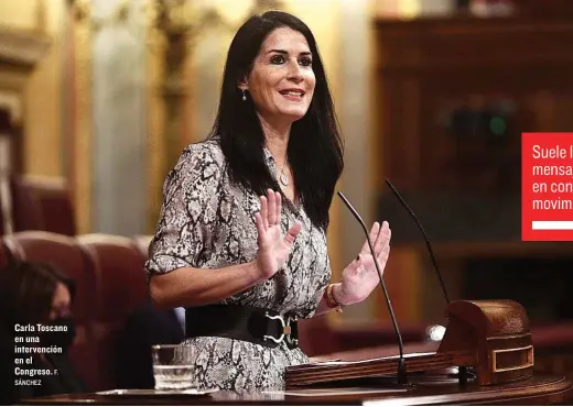  ?? SÁNCHEZ ?? Carla Toscano en una intervenci­ón en el Congreso. F.