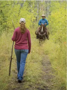 ??  ?? When you encounter a hiker or biker on the trail, be sensitive to the fact that horses intimidate many non-riders. Allow plenty of room as you pass or as you let them pass; be friendly and polite.
