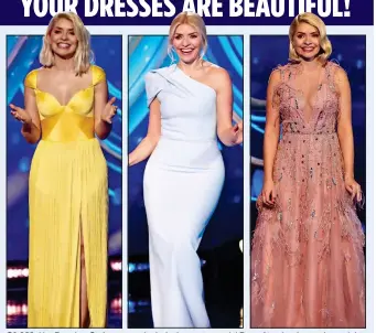  ?? ?? GLAM: Her Dancing On Ice gowns include the controvers­ial Dany Atrache dress, above right