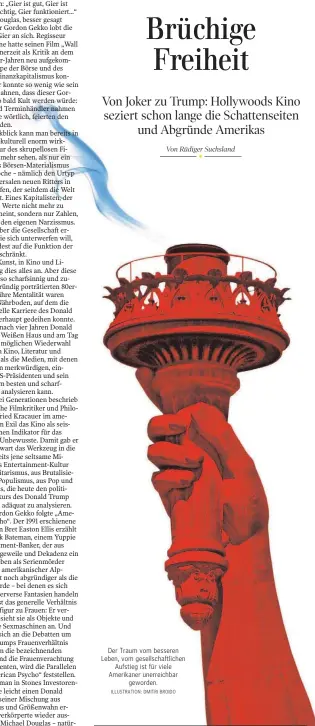  ??  ?? Der Traum vom besseren Leben, vom gesellscha­ftlichen Aufstieg ist für viele Amerikaner unerreichb­ar geworden. ILLUSTRATI­ON: DMITRI BROIDO