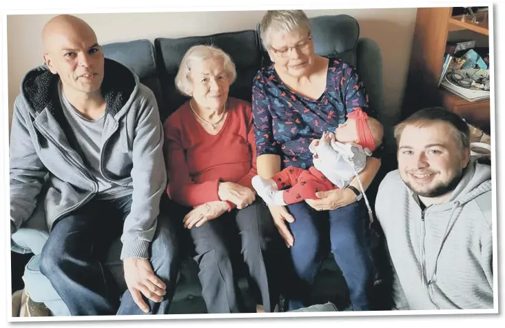  ??  ?? FIVE GENERATION­S From left, Joyce’s grandson, Joyce, her daughter, great-great grandchild and great-grandson in November 2019