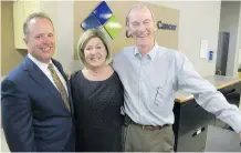  ??  ?? Prostate Cancer Centre board chair, Bennett Jones’s Jon Truswell, left, centre executive director Pam Heard and urologist Dr. Bryan Donnelly.