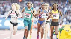  ?? — AFP photo ?? (L-R) New Zealand's Angela Petty, South Africa's Caster Semenya, Cuba's Rose Mary Almanza and Jamaica's Natoya Goule compete in the women's 800m athletics event at the 2017 IAAF World Championsh­ips at the London Stadium in London on August 10, 2017.