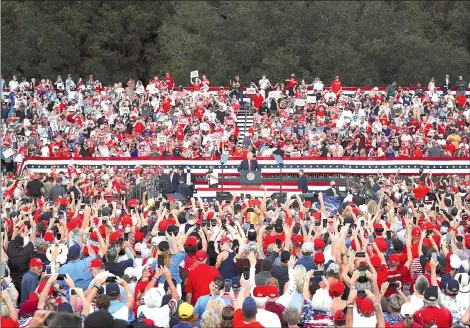  ??  ?? Trump speaks during his campaign event at The Villages Polo Club in The Villages, Florida. — AFP photos