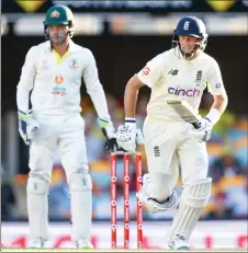  ?? — AFP photo ?? England’s captain Joe Root runs between the wickets at the Gabba in Brisbane.