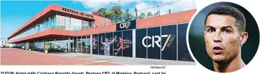  ?? PESTANA CR7 ?? TUTUP: Hotel milik Cristiano Ronaldo (inset), Pestana CR7, di Madeira, Portugal, saat ini berhenti beroperasi karena pengunjung yang turun drastis selama pandemi Covid-19.