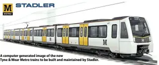  ??  ?? A computer generated image of the new
Tyne & Wear Metro trains to be built and maintained by Stadler.