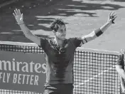  ?? FABRIZIO CORRADETTI IPA/Sipa USA ?? Alejandro Tabilo celebrates his victory Sunday over Novak Djokovic in the third round of the ATP Masters 1000 Internazio­nali BNL D’Italia tournament in Rome.