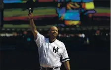  ?? MICHAEL OWENS — THE ASSOCIATED PRESS ?? The New York Yankees’ CC Sabathia waves to fans as he is honored before a baseball game against the Toronto Blue Jays on Sept. 22, 2019, in New York.