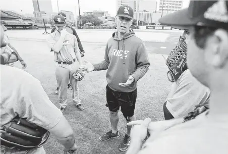  ?? Elizabeth Conley / Staff photograph­er ?? New Rice baseball coach Matt Bragga says “you have to put the love of your team and your players above the wins and losses.”