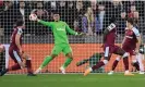  ?? Andy Rain/EPA ?? Alphonse Areola makes a save for West Ham against Sevilla in March. Photograph: