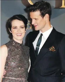  ?? GRANT POLLARD/THE ASSOCIATED PRESS ?? Claire Foy, left, who portrayed a young Queen Elizabeth, was paid less than co-star Matt Smith who portrayed a young Prince Philip on the Netflix hit The Crown. “Going forward, no one gets paid more than the Queen,” producer Suzanne Mackie says.