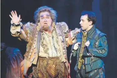  ?? Jeremy Daniel, Denver Center for the Performing Arts ?? Nostradamu­s (Blake Hammond, left) sees the future. It’s “A Musical,” he tells Nick Bottom (Rob McClure) in “Something Rotten!”