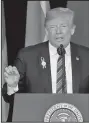  ?? AP/GENE J. PUSKAR ?? President Donald Trump speaks Tuesday during a memorial service in Shanksvill­e, Pa.