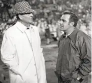  ?? Joe Raymond / Associated Press 1973 ?? Bryant (left) won most of Alabama’s FBS-best 11 titles during the poll era; Ara Parseghian (right) won two of Notre Dame’s second-best eight titles.