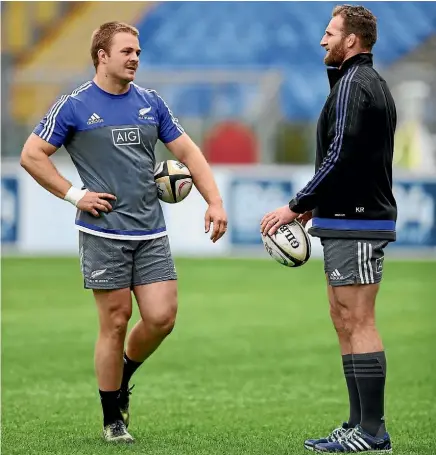  ??  ?? Sam Cane, left, talking tactics with tour captain Kieran Read.