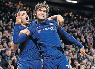  ?? Picture: AFP ?? DYNAMIC DUO: Chelsea’s Marcos Alonso, right, and Alvaro Morata after scoring their second goal during their English Premier League football match against Brighton and Hove Albion at Stamford Bridge on Tuesday