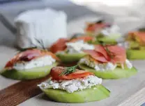  ?? Paul Stephen / Staff ?? Boursin cheese, smoked salmon and cucumber slices combine for a light and keto-friendly snack.