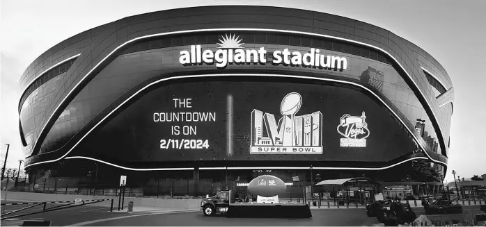  ?? ALLEGIANT STADIUM ?? Las Vegas’ Allegiant Stadium, the home of the Raiders, will host Super Bowl LVIII in February 2024. It wasn’t all that long ago when leagues avoided the city because they didn’t want to be associated with gambling.