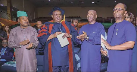  ??  ?? L-R: Imo State Governor, Emeka Ihedioha; elder statesman, Emmanuel Iwuanyanwu; former Imo State Governor, Ikedi Ohakim; representa­tive of the Lagos State Governor, Joe Igbokwe, at the 4th Edition of the Emmanuel Iwuanyanwu Lecture Series, held in Owerri... yesterday