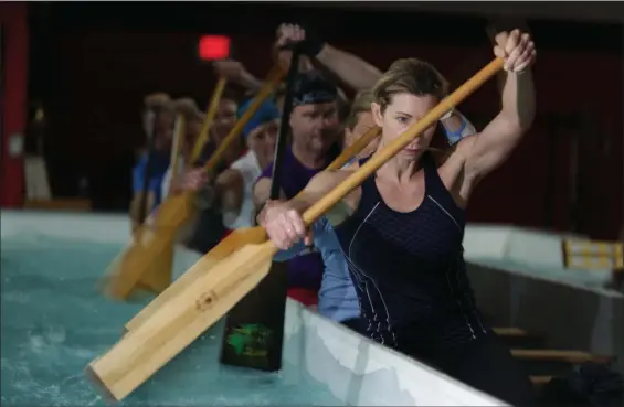  ?? PHOTO PROVIDED BY THE POTTSTOWN ATHLETIC CLUB ?? People practice their paddling stroke form using an indoor paddle pool located at the Pottstown Athletic Club on King Street.