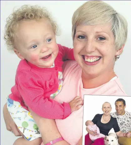  ?? Pictures: KERRY DAVIS/ INF. Hair and make- up: DEBBIE KORRIE ?? MIRACLE MAKER: Lauren with her daughter Florence
and, inset, husband Mike who helped her fi ght the cancer