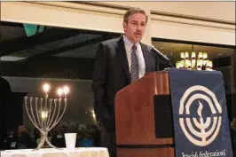  ?? ALYSON SELIGMAN ?? New York Times columnist Bret Stephens speaks to about 400 people Wednesday night at the Eastpointe Country Club during a Jewish Federation of Palm Beach County event in Palm Beach Gardens.