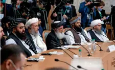  ?? AFP ?? Members of the Taliban delegation, including deputy prime minister Abdul Salam Hanafi, attend an internatio­nal conference on Afghanista­n in Moscow on Wednesday. —