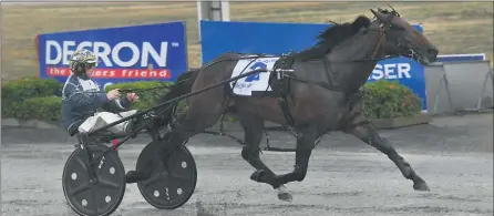  ?? Picture: PAUL CARRACHER ?? RACING HOME: Mark Pitt pilots Our Millionair­e to victory in the 2022 The Weekly Advertiser Horsham Pacing Cup.