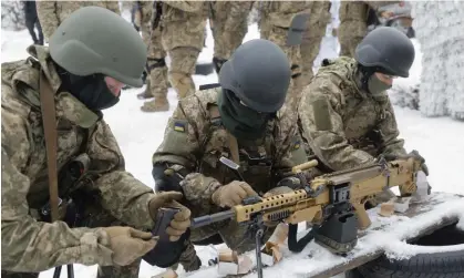  ?? EPA Photograph: Sergey Dolzhenko/ ?? Ukrainian troops train near Kyiv. ‘Ukraine has always had to fight a political as well as a military war.’