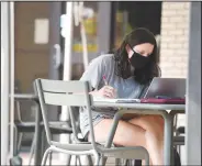  ?? (NWA Democrat-Gazette/J.T. Wampler) ?? Olivia Weir, a University of Arkansas biology major, studies Sunday near the Arkansas Union on the Fayettevil­le campus.