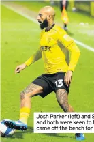  ??  ?? Josh Parker (left) and Sean Clare showed willing and both were keen to take set-pieces when they came off the bench for Burton on Saturday.