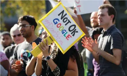  ??  ?? A protest at the Google headquarte­rs on 1 November 2018 over the company’s handling of a large payout to Android chief Andy Rubin and concerns over other managers who had allegedly engaged in sexual misconduct. Photograph: Stephen Lam/Reuters