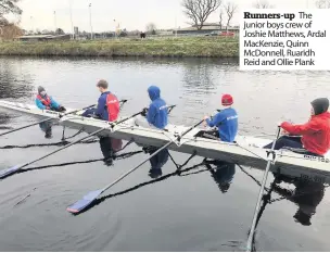  ??  ?? Runners-up The junior boys crew of Joshie Matthews, Ardal MacKenzie, Quinn McDonnell, Ruaridh Reid and Ollie Plank