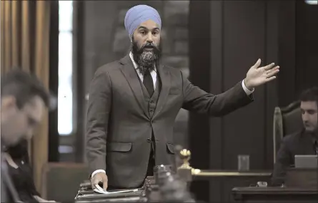  ?? The Canadian Press ?? NDP Leader Jagmeet Singh rises during a meeting of the Special Committee on the COVID-19 Pandemic in the House of Commons on Parliament Hill in Ottawa, on Tuesday,